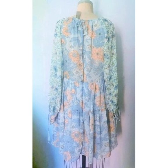 J. CREW BLUE PEACH FLORAL CHIFFON BABYDOLL SWING DRESS 10 NWT - Picture 5 of 13